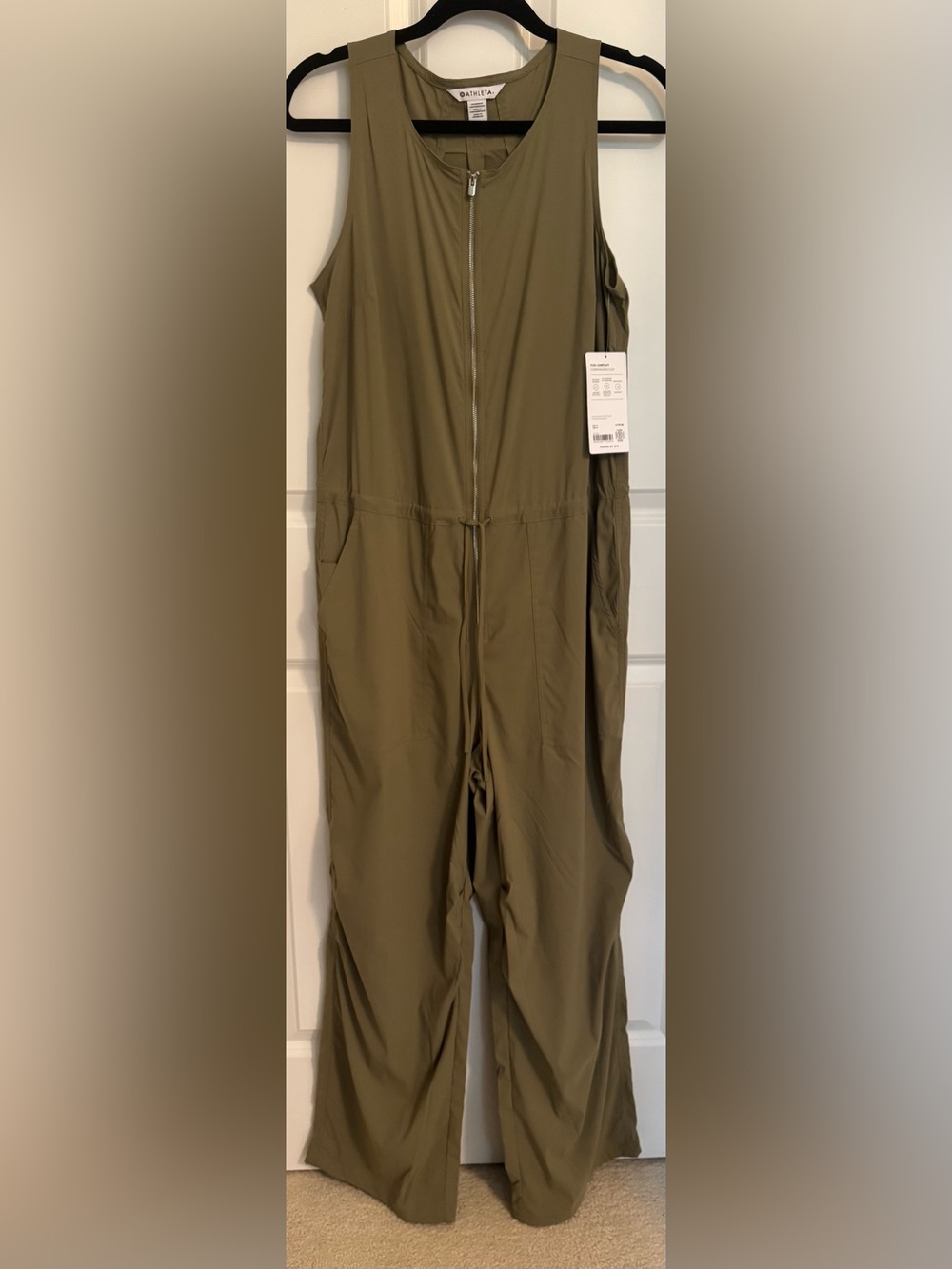 NWT Athleta Flex Jumpsuit Olive Green Sleeveless Wide Leg UPF 40+ Medium